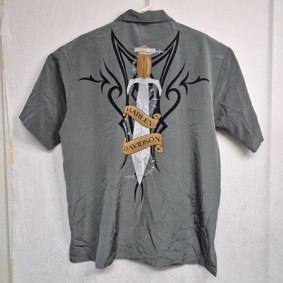 Vintage Harley Davidson Mens XL Casual Button-Up Short Sleeve Shirt Dagger Gray - Picture 7 of 9